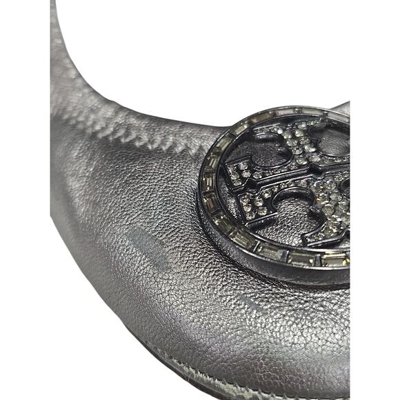 Tory Burch Silver Flats with Jeweled Logo - Picture 6 of 7
